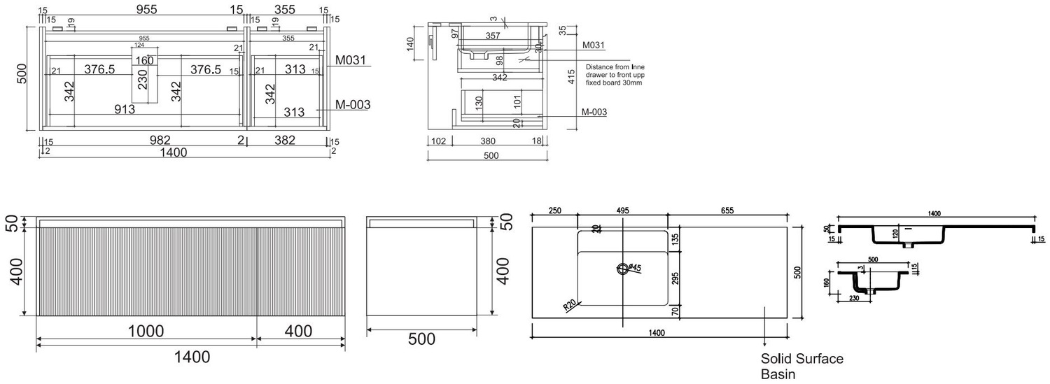 140cm Rimini Wall Mounted Vanity with Basin