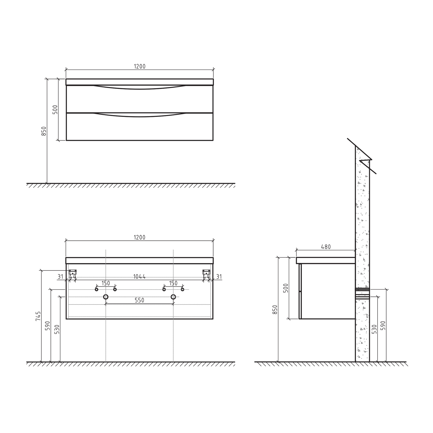 Ancona 1200mm Wall Hung Single Vanity