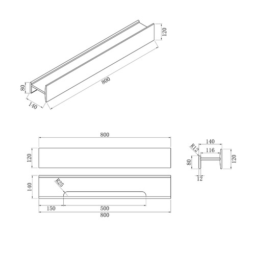 H Collection 800mm Solid Surface Shower Shelf