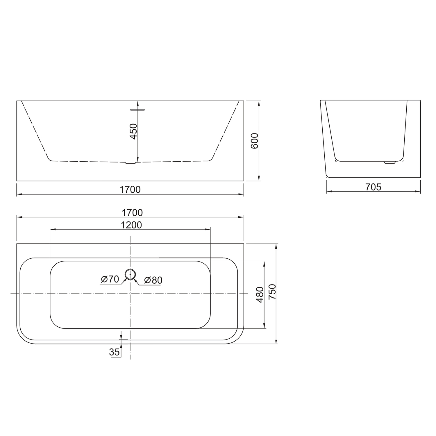 Alto Back- To-Wall Freestanding Bath