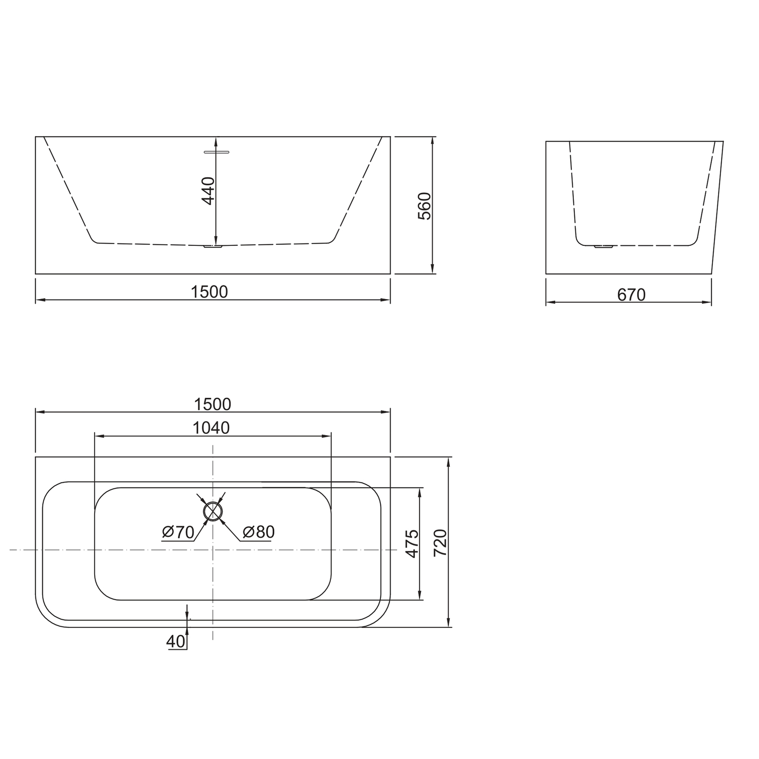 Alto Back- To-Wall Freestanding Bath