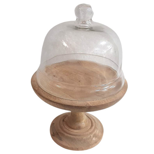 Cal Footed Mango Wood & Glass Cloche