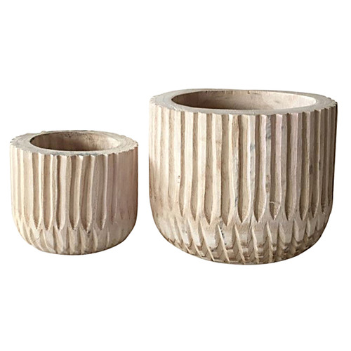 2 Piece Wade Paulownia Wood Plant Pot Set