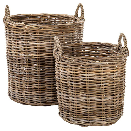 The Home Collective 2 Piece Natural Aubusson Kubu Rattan Basket Set