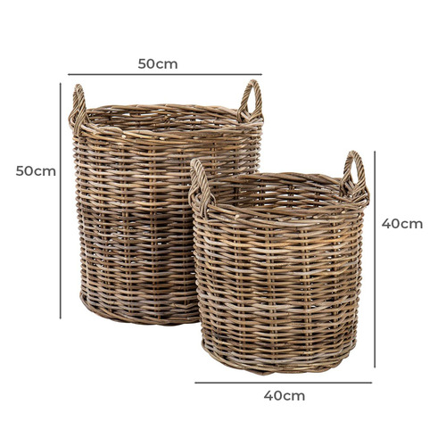 2 Piece Natural Aubusson Kubu Rattan Basket Set