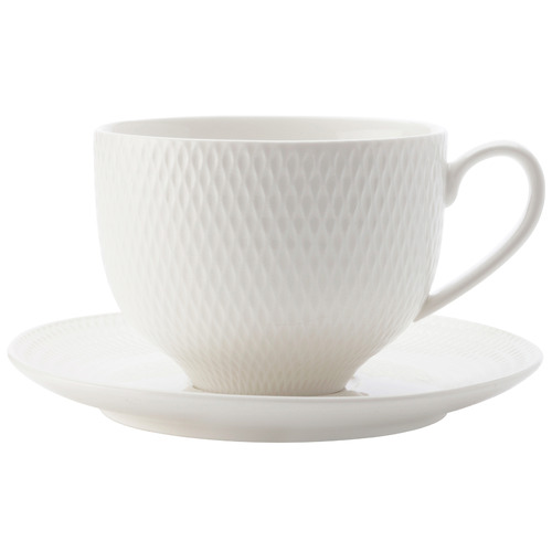White Basics Diamonds 220ml Teacups & Saucers