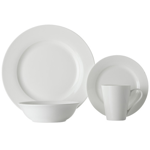 16 Piece White Basics Cosmopolitan Rim Porcelain Dinner Set