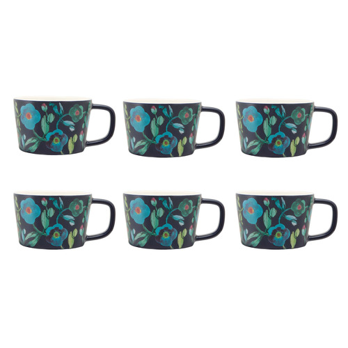 Navy Bloom 350ml Porcelain Mugs