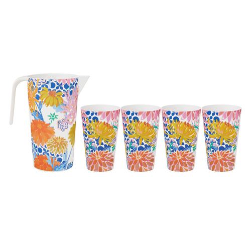 5 Piece Sunburst Melamine Jug & Tumbler Set