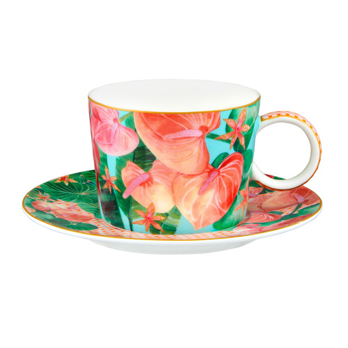 Pink Teas & C's Tropicana 250ml Porcelain Cup & Saucer