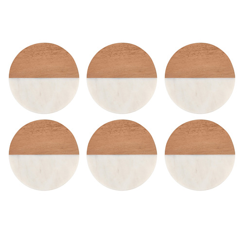 Coaster Collective Round Marble & Acacia Coasters