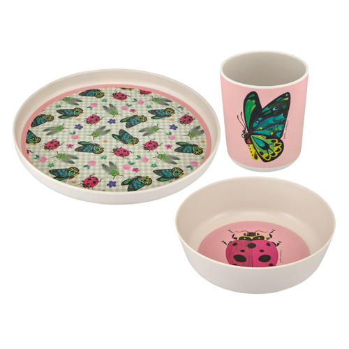 3 Piece Pink Pete Cromer Garden Party Kids Melamine Dinner Set