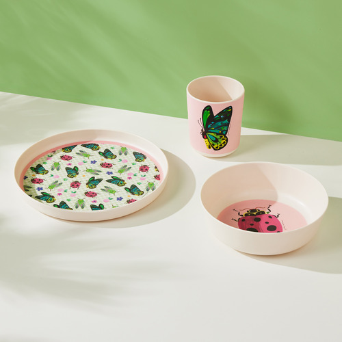 3 Piece Pink Pete Cromer Garden Party Kids Melamine Dinner Set