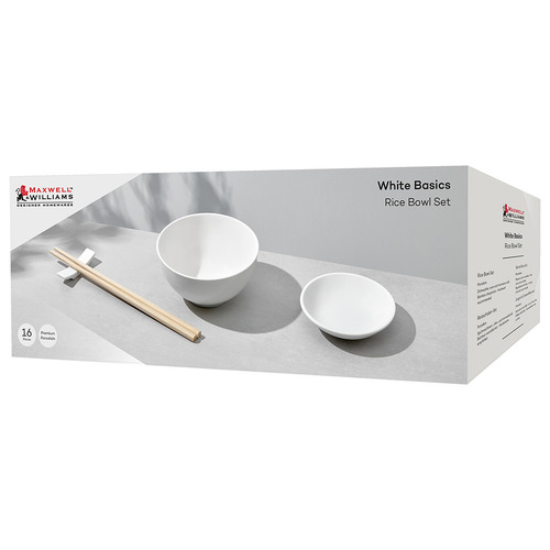 16 Piece White Basics Porcelain Rice Bowl Set