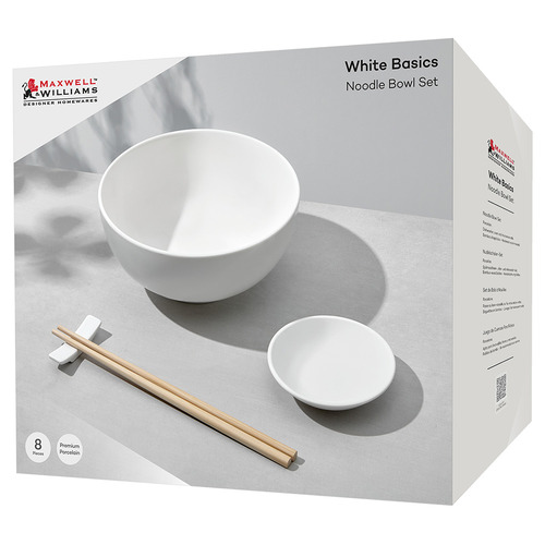 8 Piece White Basics Porcelain Noodle Bowl Set