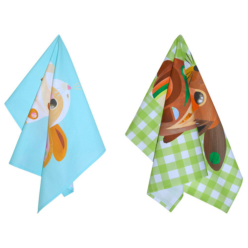 2 Piece Bunny Barn Friends Cotton Tea Towel Set
