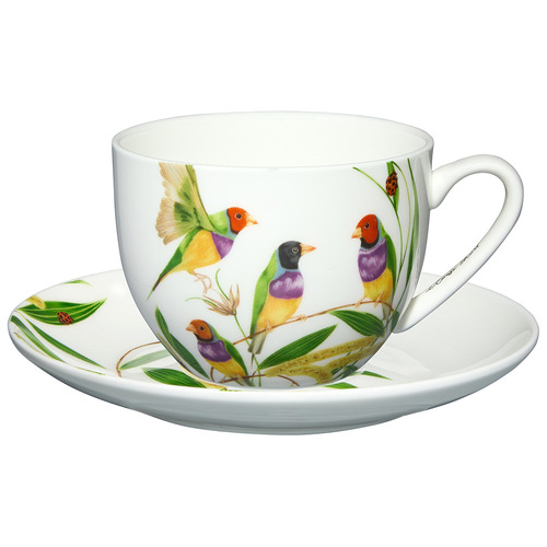 2 Piece Gouldian Finch Short Lyric 240ml Cup & Saucer Set
