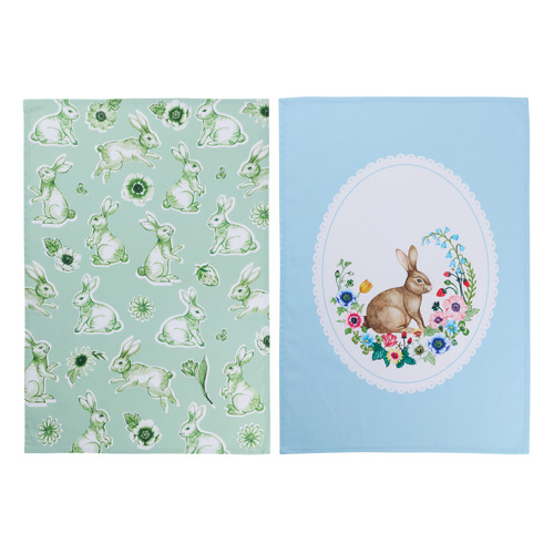 2 Piece Clover & Cottontail Tea Towel Set