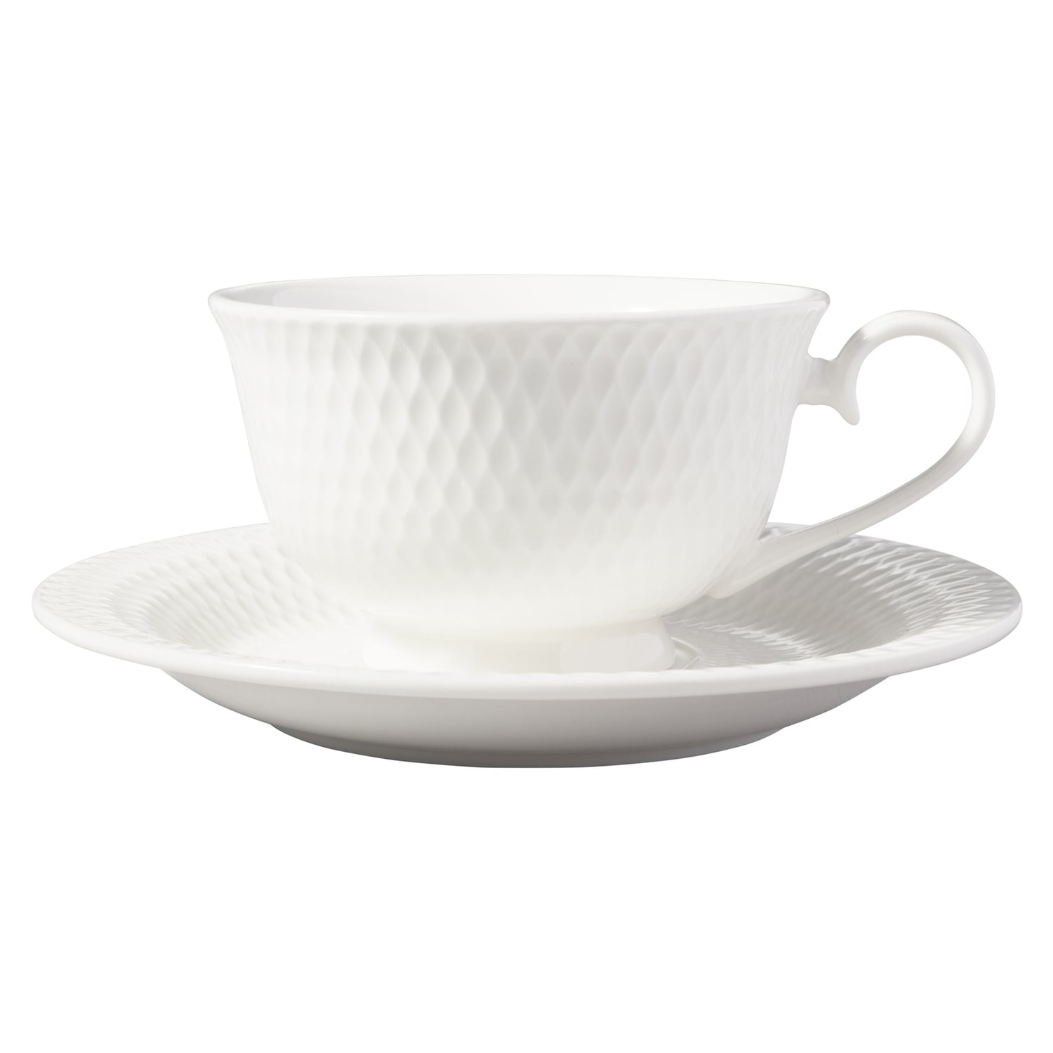 White Basics Diamonds 200ml Porcelain Footed Cups & Saucers