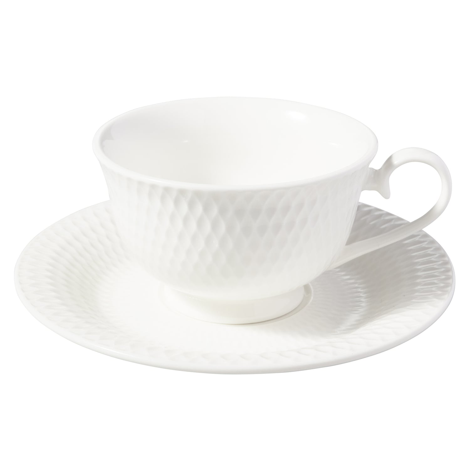 White Basics Diamonds 200ml Porcelain Footed Cups & Saucers