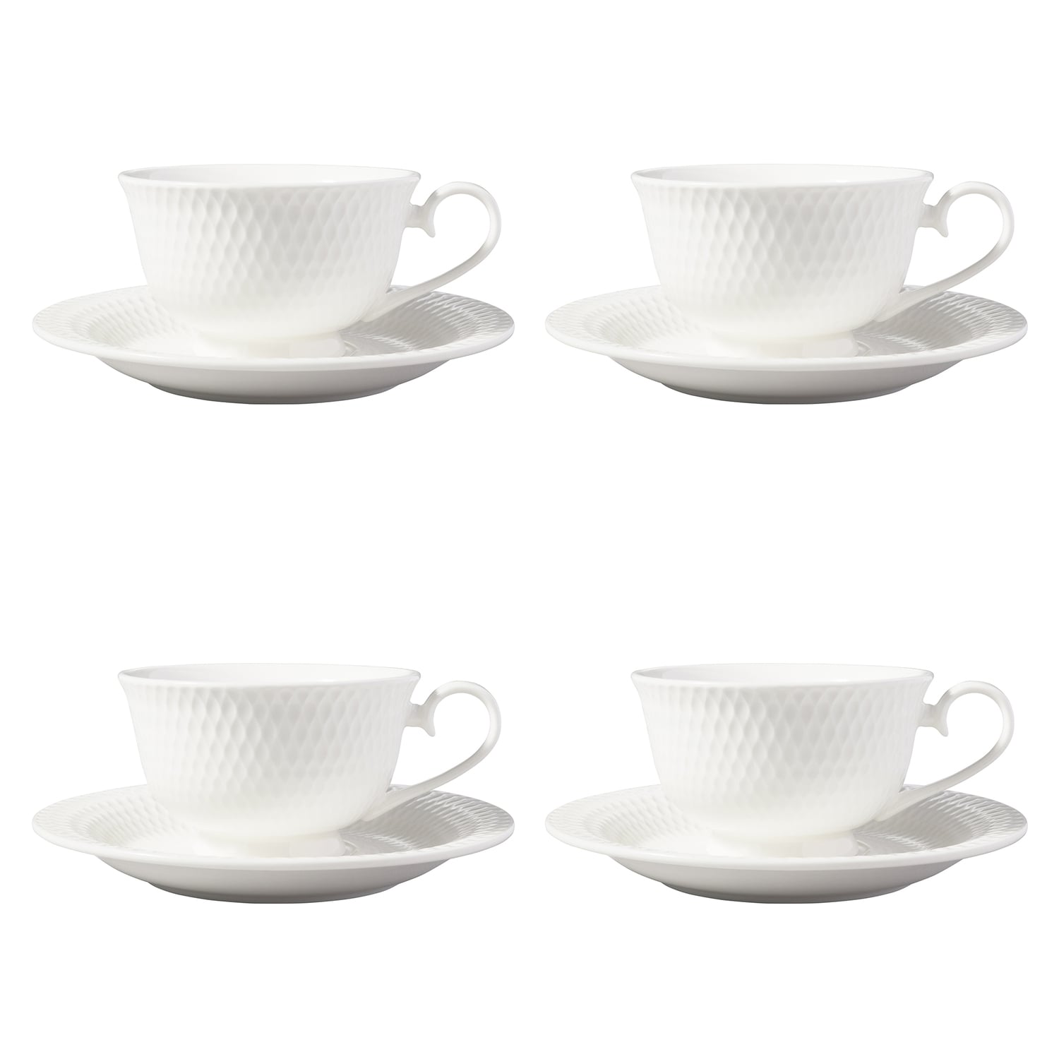 White Basics Diamonds 200ml Porcelain Footed Cups & Saucers