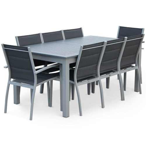 Patio 8 Seater Grey Outdoor Dining Set, 8 Seater Outdoor Dining Table And Chairs