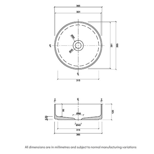 Amaroo 365mm Round Ceramic Above Counter Basin