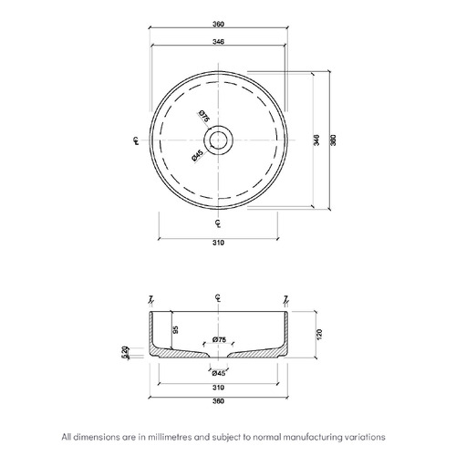 Montalto 360mm Round Ceramic Above Counter Basin