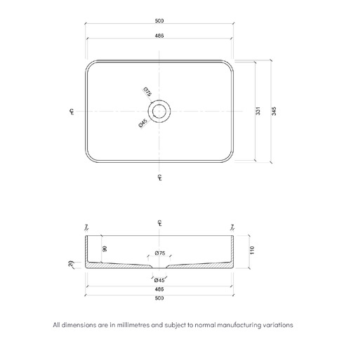 EightQuarters Regency 500mm Rectangular Ceramic Above Counter Basin ...