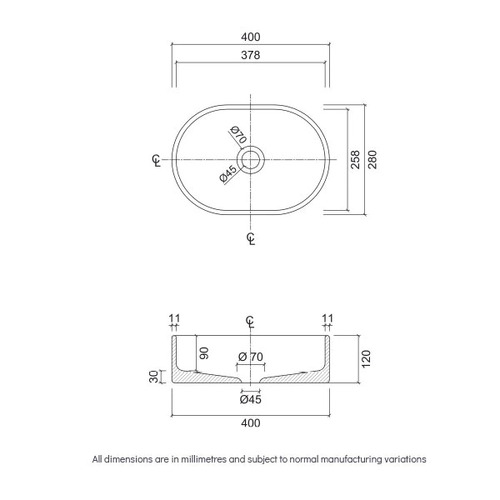 Como 400mm Oval Terrazzo Above Counter Basin With 32mm Waste