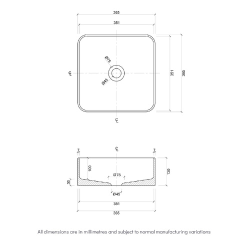 Montalto 365mm Square Ceramic Above Counter Basin