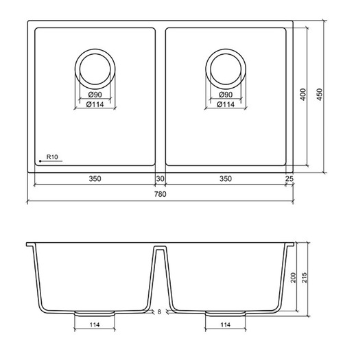 Grange 780mm Double Granite Kitchen Sink