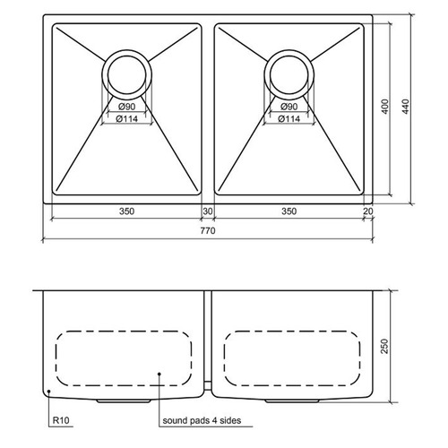 Henley 770mm Double Stainless Steel Kitchen Sink