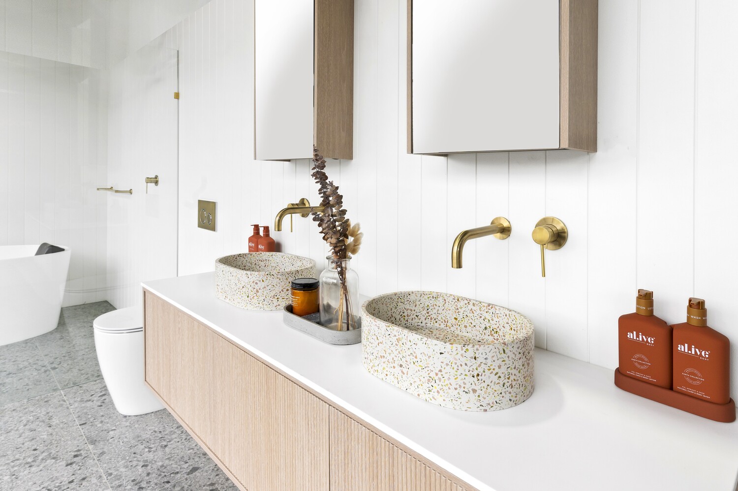 400mm Oval Terrazzo Above Counter Basin With 32mm Waste
