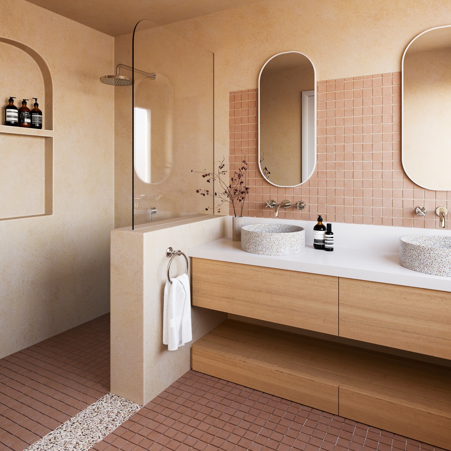 Round 390mm Terrazzo Above Counter Basin With 32mm Waste