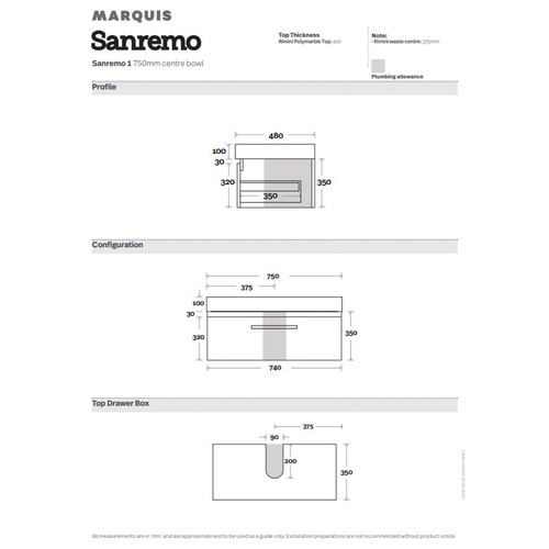 Wall Mounted San Remo Polymarble Vanity