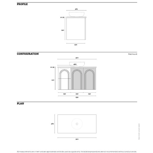 Arco 900mm Wall Hung Single Vanity