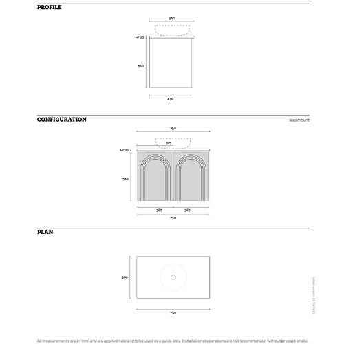 Arco 750mm Wall Hung Single Vanity