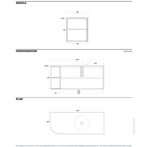 Avion 1200mm Wall Hung Single Vanity