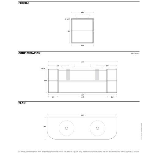 Avion 1500mm Wall Hung Double Vanity