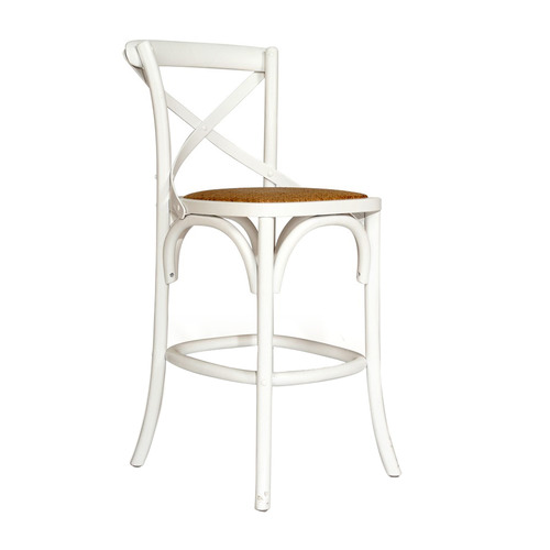 65cm Cross Back Oak Wood & Rattan Counter Stool