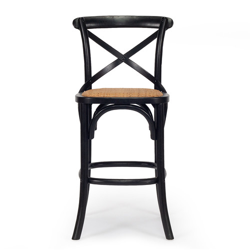 65cm Cross Back Oak Wood & Rattan Counter Stool