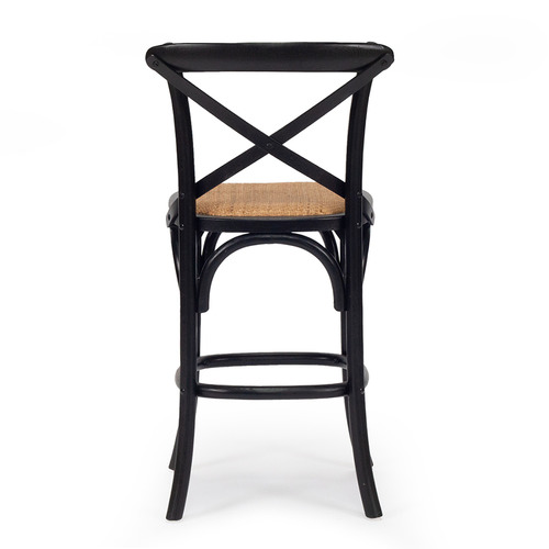 65cm Cross Back Oak Wood & Rattan Counter Stool