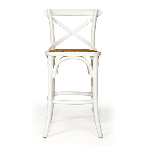 65cm Cross Back Oak Wood & Rattan Counter Stool