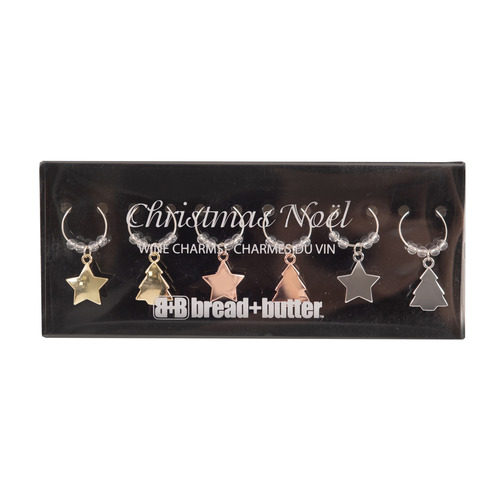 6 Piece Carol Star & Tree Wine Glass Charm Set