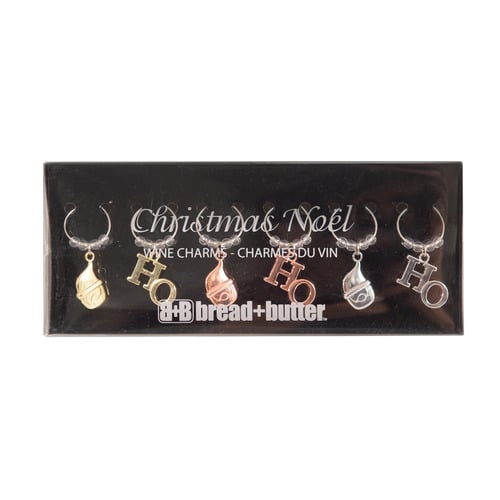 6 Piece Carol Santa & Ho Wine Glass Charm Set
