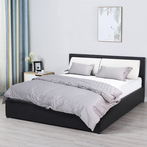 Milano Black Luxury Gas Lift Bed Frame with Headboard | Temple & Webster