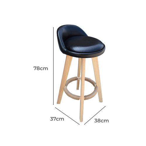 Chiswick Living 66cm Black Hensley Leather Barstool | Temple & Webster