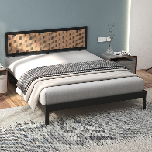 Black Senna Rattan Platform Bed Temple & ster