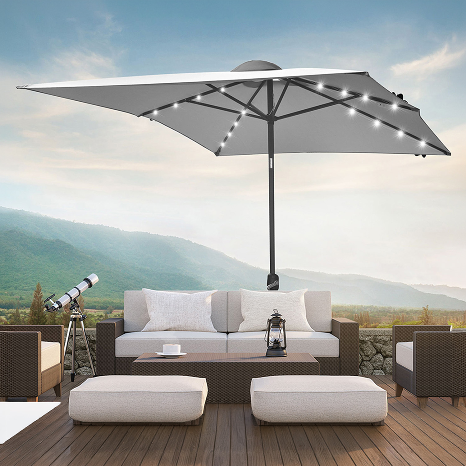 3m Market Umbrella with Solar LED Lights